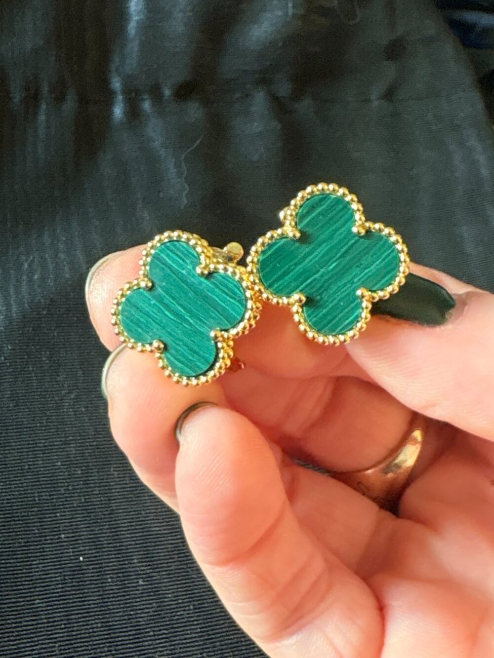 Gold Plated Green Clover Post Earrings
